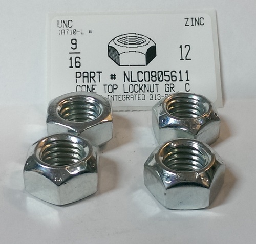 9/16-12 HEX CONE TOP LOCKNUT GRADE C STEEL ZINC PLATED