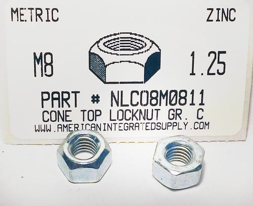 M8-1.25 HEX CONE TOP LOCKNUT CLASS 10 STEEL ZINC PLATED