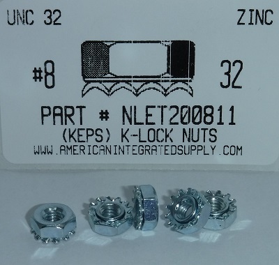 #8-32 HEX K-LOCKNUT WITH EXTERNAL TOOTH WASHER ATTACHED STEEL ZINC PLATED