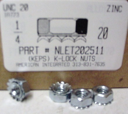 1/4-20 HEX K-LOCKNUT WITH EXTERNAL TOOTH WASHER ATTACHED STEEL ZINC PLATED