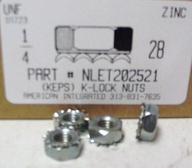 1/4-28 HEX K-LOCKNUT WITH EXTERNAL TOOTH WASHER ATTACHED STEEL ZINC PLATED