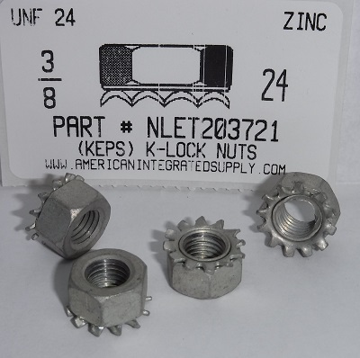 3/8-24 HEX K-LOCKNUT WITH EXTERNAL TOOTH WASHER ATTACHED STEEL ZINC PLATED