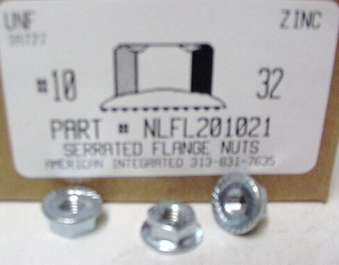 10-32 HEX SERRATED FLANGE LOCK NUT CASE HARDENED STEEL ZINC PLATED