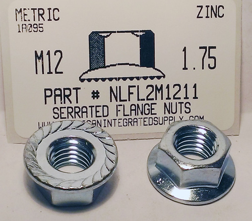 M12-1.75 HEX SERRATED FLANGE LOCK NUTS CLASS 8 STEEL ZINC PLATED