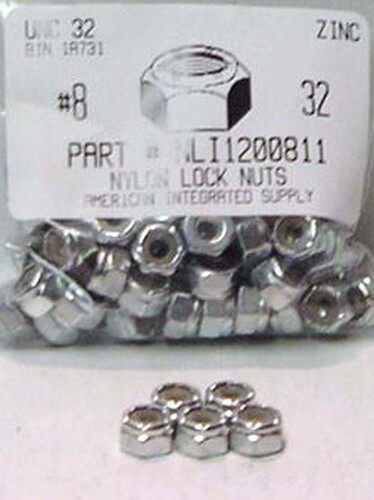 #8-32 HEX NYLON INSERT LOCKNUT NM SERIES STEEL ZINC PLATED