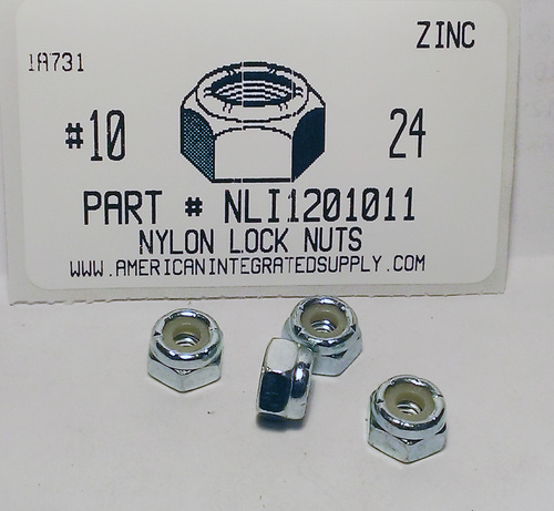 #10-24 HEX NYLON INSERT LOCK NUT NM SERIES STEEL ZINC PLATED