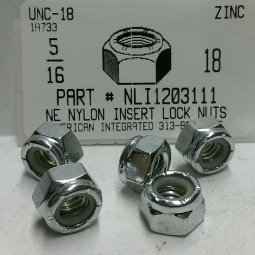 5/16-18 HEX NYLON INSERT LOCK NUT NE SERIES STEEL ZINC PLATED