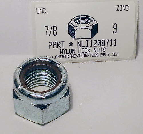 7/8-9 HEX NYLON INSERT LOCKNUT NE SERIES STEEL ZINC PLATED