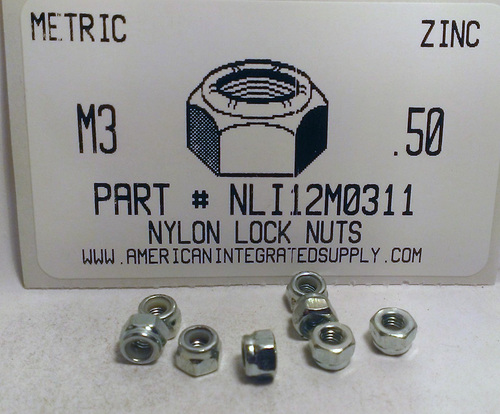 M3-.50 HEX NYLON INSERT LOCK NUT STEEL ZINC PLATED D985