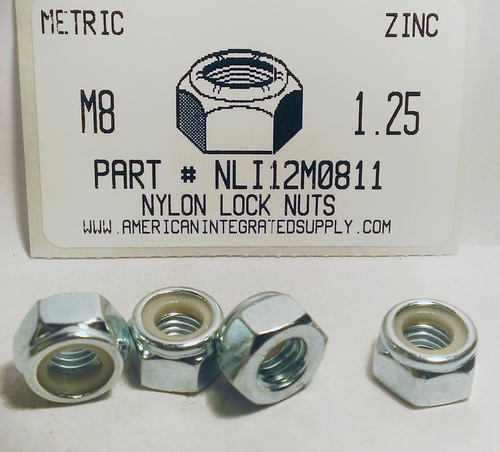 M8-1.25 HEX NYLON INSERT LOCK NUT CLASS 8 STEEL ZINC PLATED D985