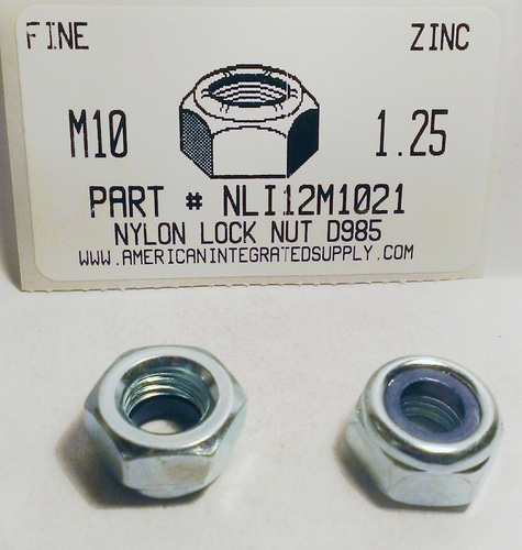 M10-1.25 HEX NYLON INSERT LOCK NUT CLASS 8 STEEL ZINC PLATED D985