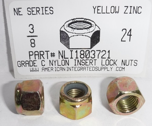 3/8-24 HEX NYLON INSERT LOCK NUT NE SERIES GRADE C STEEL YELLOW ZINC PLATED