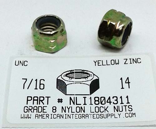 7/16-14 HEX NYLON INSERT LOCK NUT NE SERIES GRADE C STEEL YELLOW ZINC PLATED