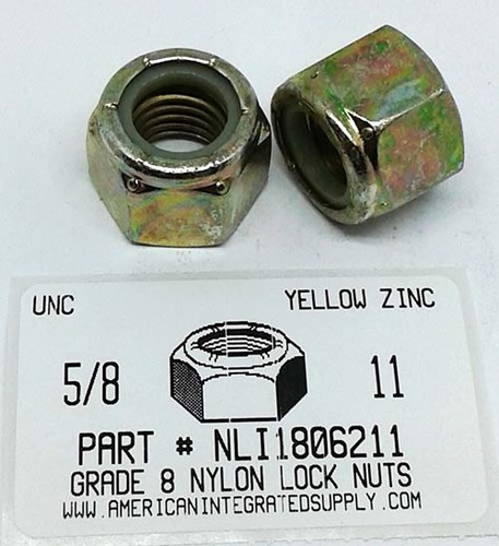 5/8-11 HEX NYLON INSERT LOCK NUT NE SERIES GRADE C STEEL YELLOW ZINC PLATED