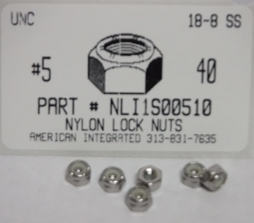 #5-40 HEX NYLON INSERT LOCKNUT 18-8 STAINLESS STEEL