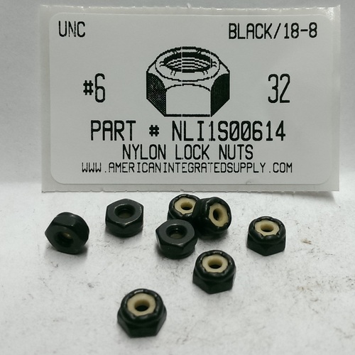 #6-32 HEX NYLON INSERT LOCKNUT 18-8 STAINLESS STEEL BLACK OXIDE