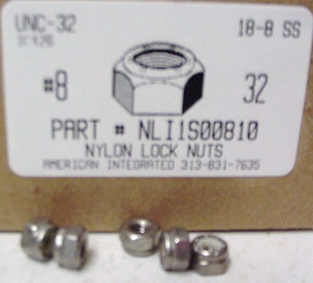 #8-32 HEX NYLON INSERT LOCKNUT 18-8 STAINLESS STEEL