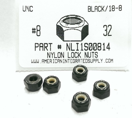 #8-32 HEX NYLON INSERT LOCKNUT 18-8 STAINLESS STEEL BLACK OXIDE