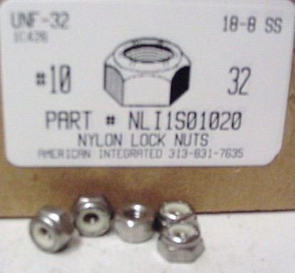 #10-32 HEX NYLON INSERT LOCKNUT 18-8 STAINLESS STEEL