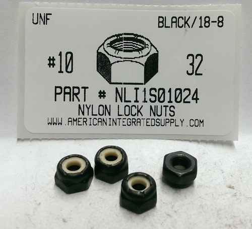 #10-32 HEX NYLON INSERT LOCKNUT 18-8 STAINLESS STEEL BLACK OXIDE