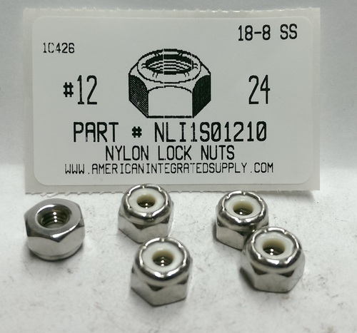 12-24 HEX NYLON INSERT LOCKNUT 18-8 STAINLESS STEEL