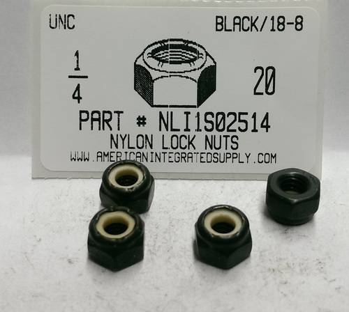 1/4-20 HEX NYLON INSERT LOCK NUTS 18-8 STAINLESS STEEL BLACK OXIDE