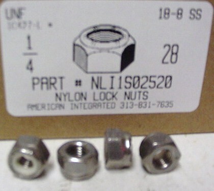 1/4-28 HEX NYLON INSERT LOCKNUT 18-8 STAINLESS STEEL