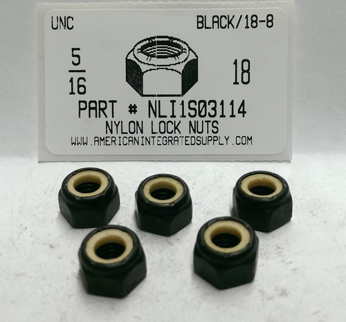 5/16-18 HEX NYLON INSERT LOCKNUT 18-8 STAINLESS STEEL BLACK OXIDE