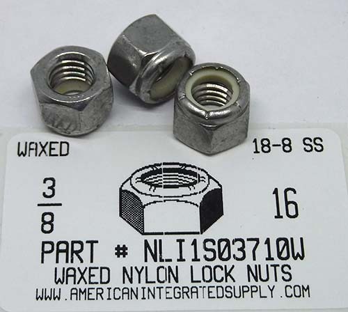 3/8-16 HEX NYLON INSERT LOCKNUT 18-8 STAINLESS STEEL WAXED