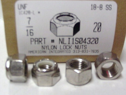 7/16-20 HEX NYLON INSERT LOCKNUT 18-8 STAINLESS STEEL