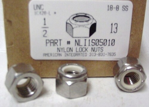 1/2-13 HEX NYLON INSERT LOCK NUT NE SERIES 18-8 STAINLESS STEEL