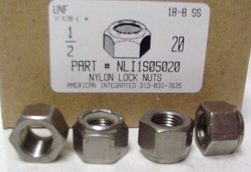 1/2-20 HEX NYLON INSERT LOCK NUT NE SERIES 18-8 STAINLESS STEEL