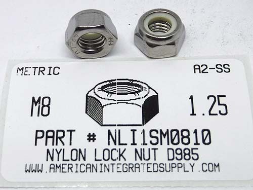 M8-1.25 HEX NYLON INSERT LOCKNUT A2 STAINLESS STEEL D985