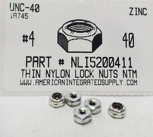 #4-40 THIN HEX NYLON INSERT LOCK NUT NTM SERIES STEEL ZINC PLATED