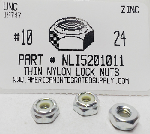 10-24 THIN HEX NYLON INSERT LOCK NUT NTM STYLE STEEL ZINC PLATED