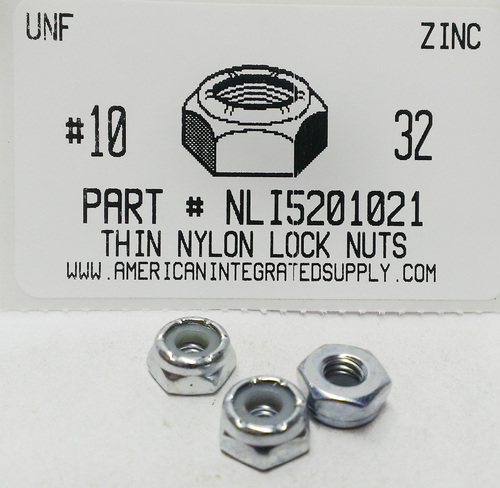 10-32 THIN HEX NYLON INSERT LOCK NUT NTM STYLE STEEL ZINC PLATED