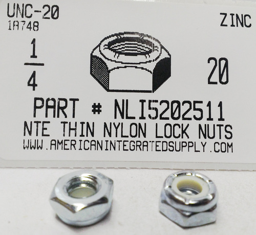 1/4-20 THIN HEX NYLON INSERT LOCK NUT NTE STYLE STEEL ZINC PLATED