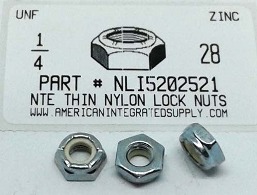 1/4-28 THIN HEX NYLON INSERT LOCK NUT NTE STYLE STEEL ZINC PLATED