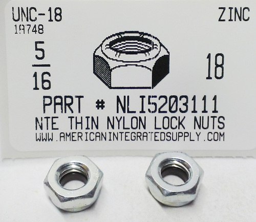 5/16-18 THIN HEX NYLON INSERT LOCK NUT NTE STYLE STEEL ZINC PLATED