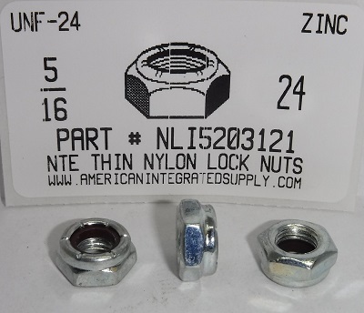 5/16-24 THIN HEX NYLON INSERT LOCK NUT NTE STYLE STEEL ZINC PLATED