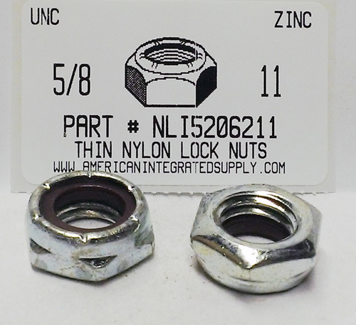 5/8-11 THIN HEX NYLON INSERT LOCK NUT NTE STYLE STEEL ZINC PLATED