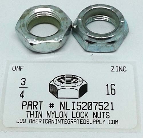 3/4-16 THIN HEX NYLON INSERT LOCK NUT NTE STYLE STEEL ZINC PLATED