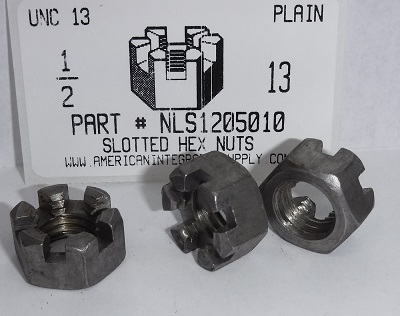 1/2-13 HEX SLOTTED NUT STEEL PLAIN