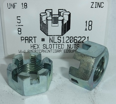 5/8-18 HEX SLOTTED NUT STEEL ZINC PLATED