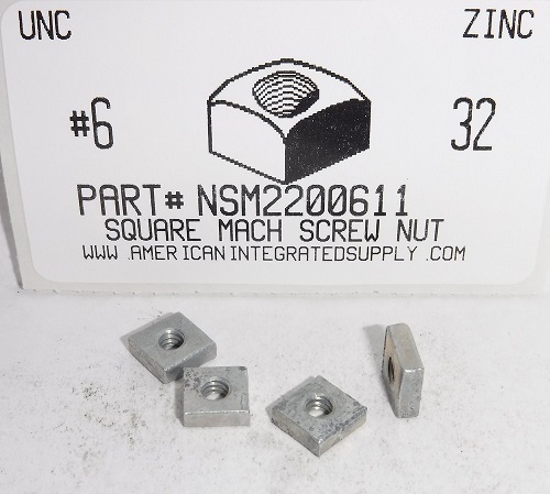 #6-32 SQUARE MACHINE SCREW NUT STEEL ZINC PLATED 5/16 AF X 7/64 TH