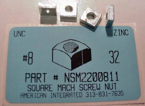 #8-32 SQUARE MACHINE SCREW NUT STEEL ZINC PLATED .337 SQUARE .121 THICKNESS