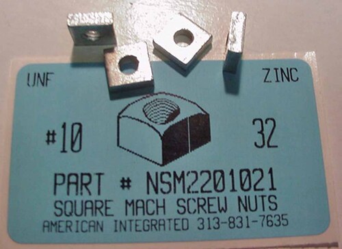 #10-32 SQUARE MACHINE SCREW NUT STEEL ZINC PLATED .371 SQUARE .125 THICKNESS