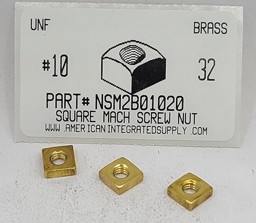 #10-32 SQUARE MACHINE SCREW NUT BRASS 3/8 AF X 1/8 TH