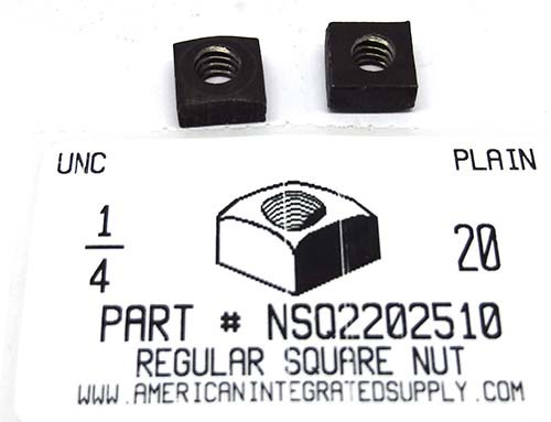 1/4-20 REGULAR SQUARE NUT STEEL PLAIN 7/16 AF X 3/16 TH