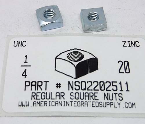 1/4-20 REGULAR SQUARE NUT STEEL ZINC PLATED 7/16 AF X 3/16 TH